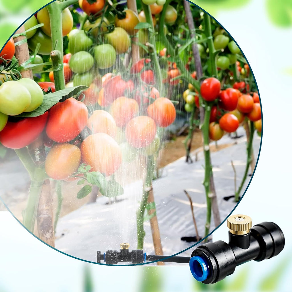 96 Pcs Brass Misting Nozzles Kit Including 48 Pcs 1/4 Inch Brass Misting Nozzles 40 Pcs Misting Nozzle Tees with 8 Plugs for Outdoor Spray Cooling System Misting Nozzle Replacements Tubing