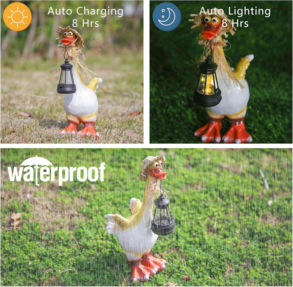 Solar Lamp Garden Duck Figurine - Charming Outdoor Statue Solar Lamp, Whimsical Straw Hat Design