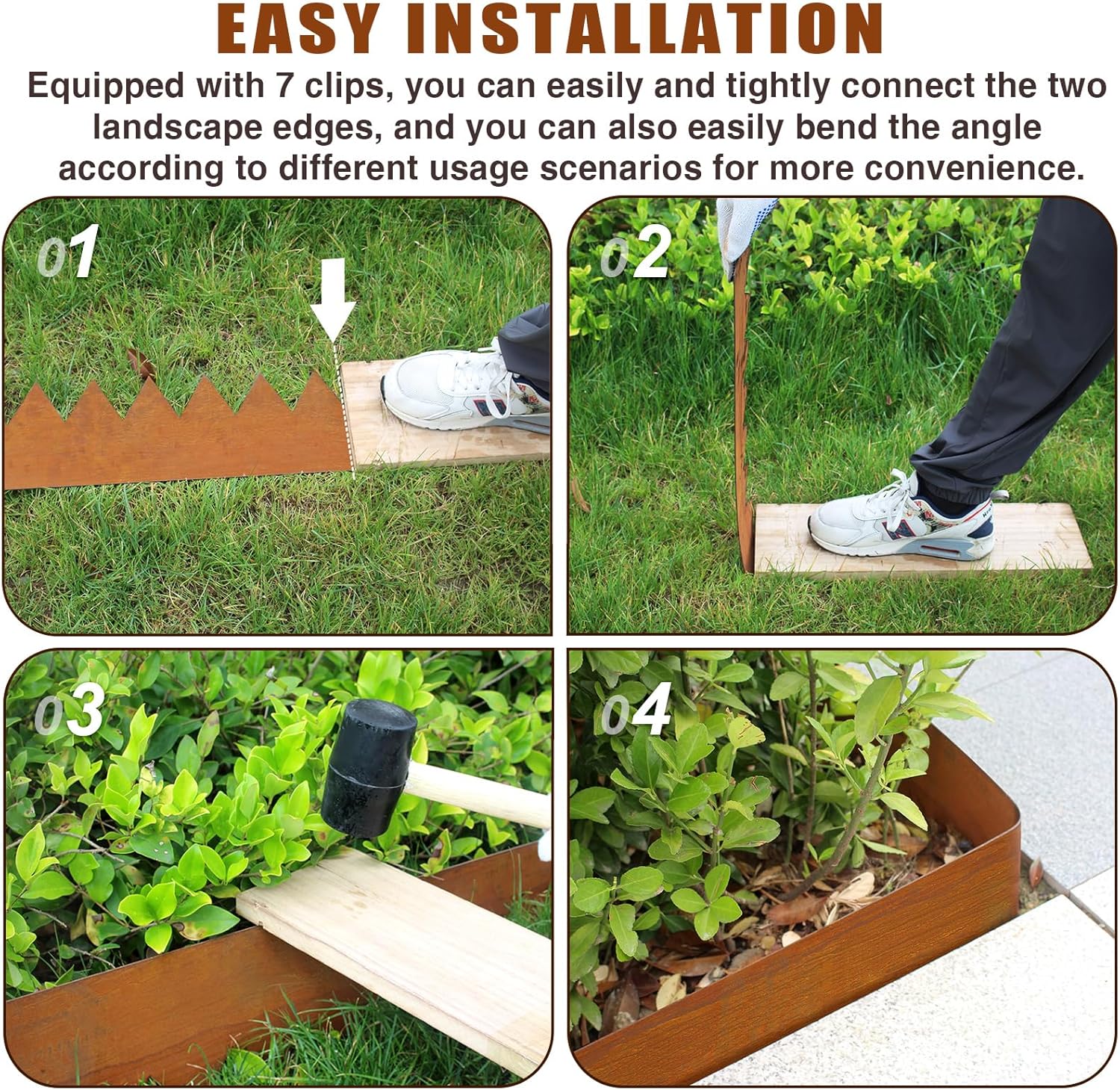 40" L X 6" H Corten Steel Landscape Edging,6 Pack Landscape Edging with 7 Clips and Gloves,Garden Edging Border for Lawn, Flower Bed, Yard (Rust-Colored)