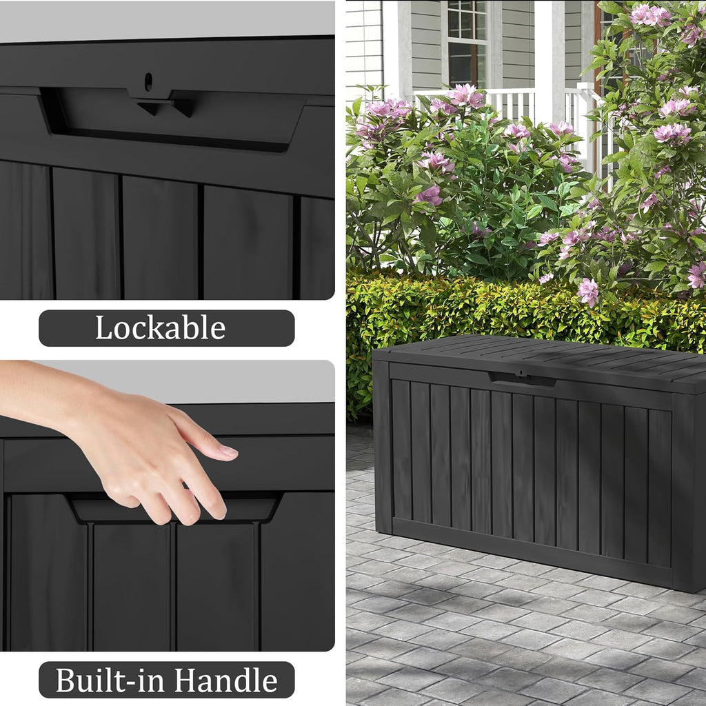 80 Gallon Double-Wall Resin Deck Box - Lockable Waterproof Outdoor Storage Box, 515bs Capacity & Doubles as Seating for Patio Furniture - Garden Tools, Pool Accessories (Black)