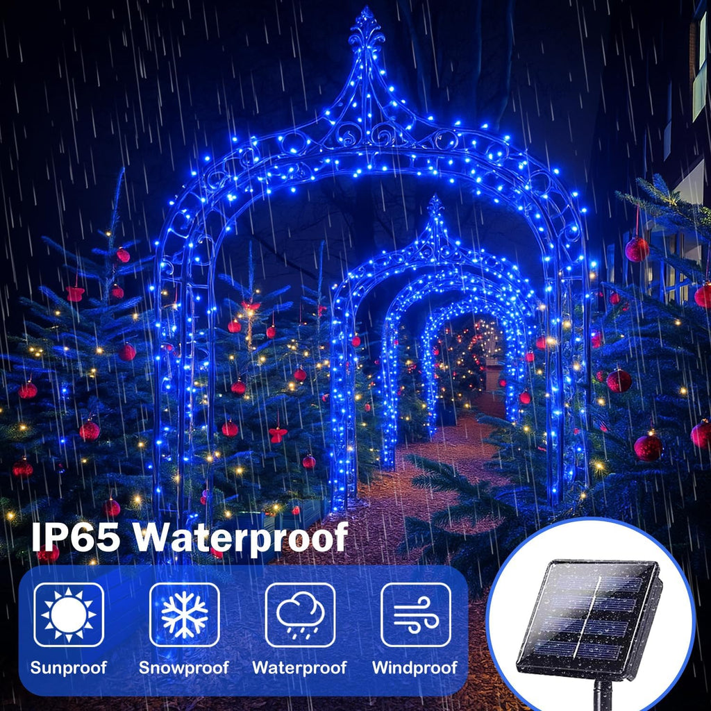 4 Pack 180FT Solar Christmas Lights Outdoor Waterproof, Super Bright 320 LED Solar String Lights with 8 Lighting Modes, Green Wire Twinkle Tree Light for Outside Xmas Party Decorations (Blue)