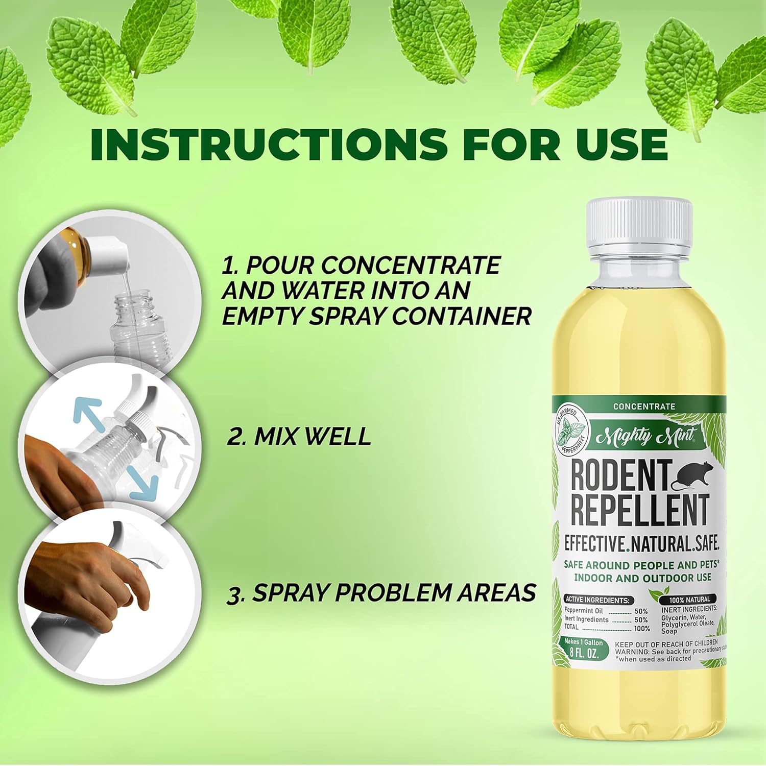 Mighty Mint Peppermint Oil Rodent Repellent Concentrate – Natural Indoor & Outdoor Control for Mice and Rats – Plant-Based, Extra-Strong Formula - 16 oz
