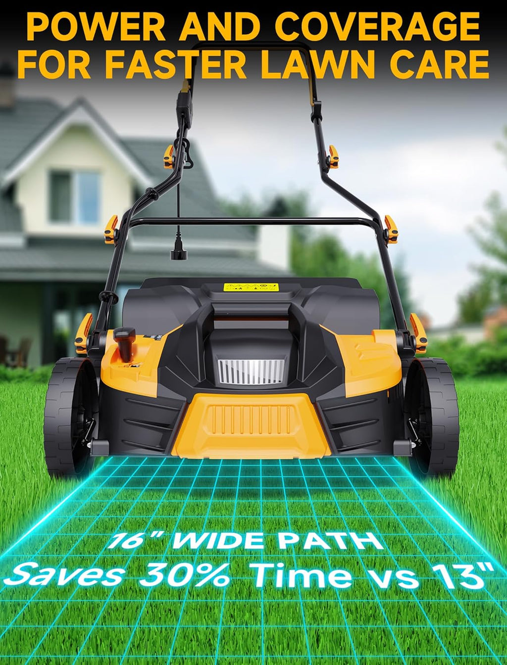 15.5 Amp 16-Inch Electric Dethatcher and Scarifier, Lawn Dethatcher with Foldable Design, 14.5-Gallon Bag, 5-Position Depth Adjustment, Quick Blade Replacement, Ideal for Healthy Lawn Care