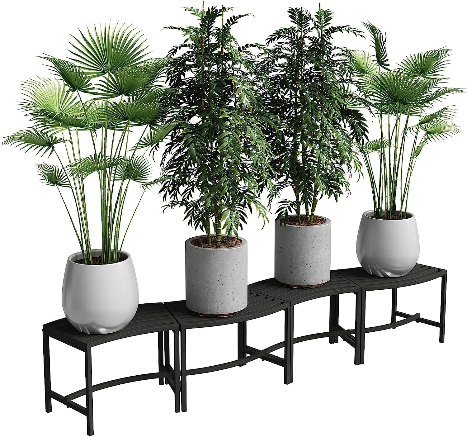 Heavy Duty Curved Fire Pit Bench Set of 4, Metal Outside Seating, Outdoor Steel Backless Benches for Garden, Patio, Porch, Backyard, Plant Stand