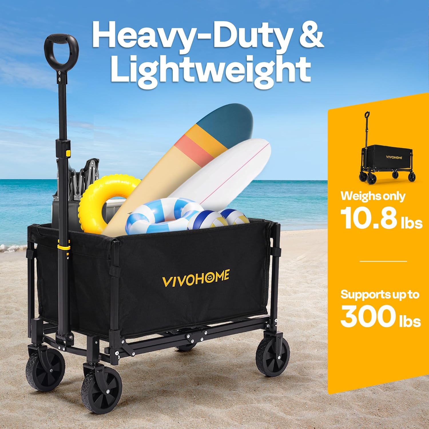 VIVOHOME Collapsible Wagon Cart Lightweight Portable Folding Utility Wagons with All-Terrain Wheels for Grocery Sports Garden Shopping Camping