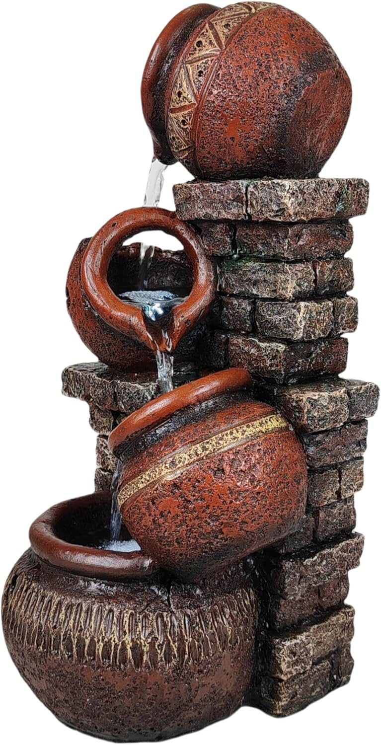 Indoor Desktop Fountain with Led Light - Layered Rock Waterfall Fountain, 13.77 x 5.9 x 5.9 inches, Silent Tabletop Water Feature Decor for Relaxation