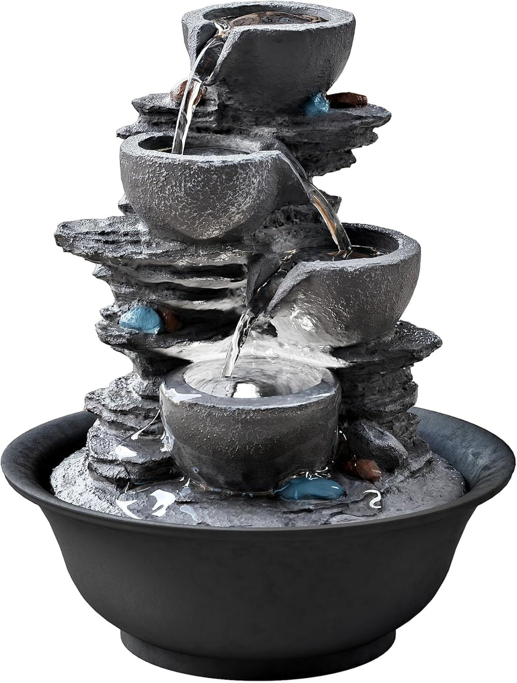 10.6inch Tabletop Fountain, Indoor Waterfall Fountains with LED Light, Realistic Rock Design for Soothing Ambiance in Bedrooms, Living Rooms, Offices, or Meditation Spaces