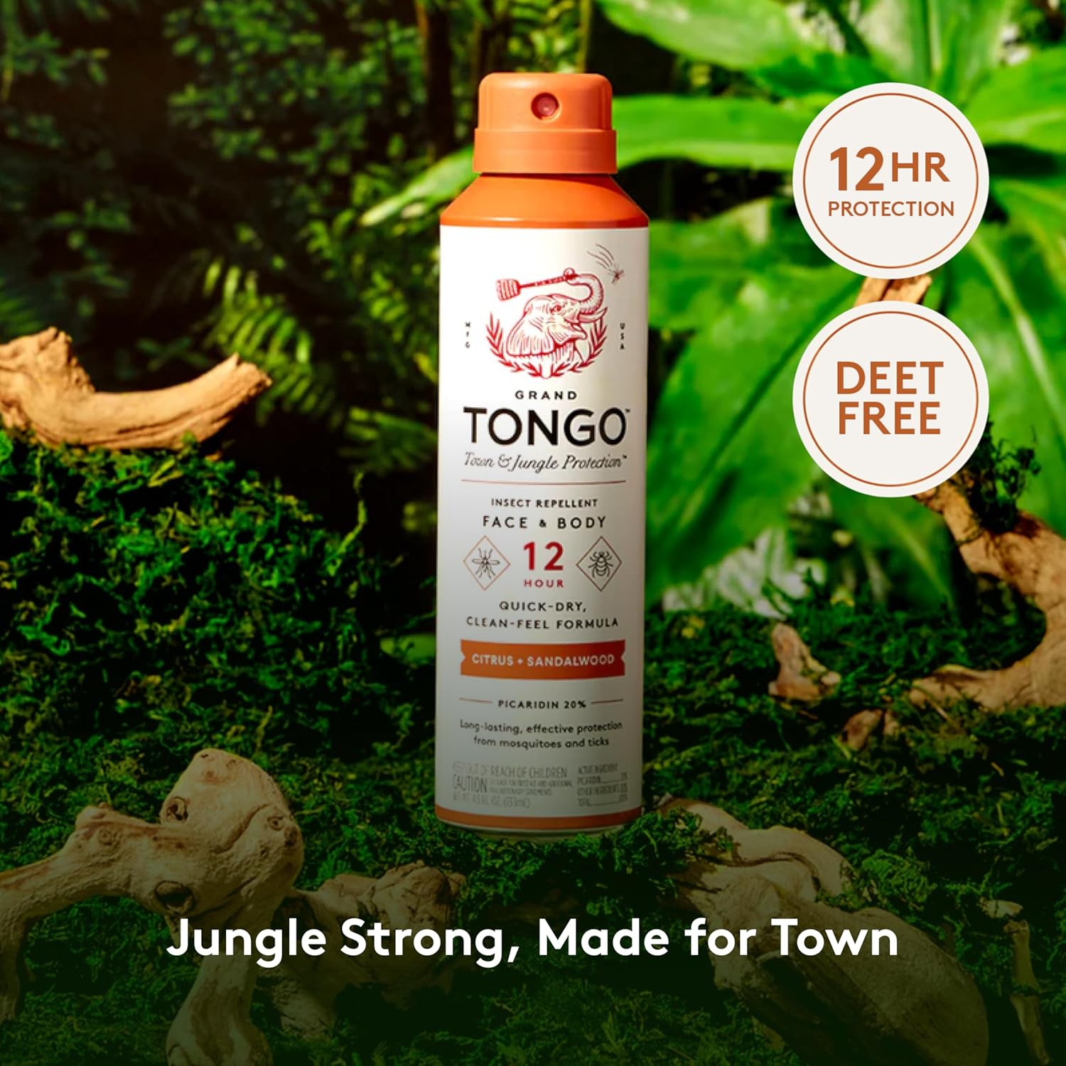 DEET-Free Insect Repellent with Picaridin, The 12 Hour Protection, DEET Alternative - Citrus + Sandalwood