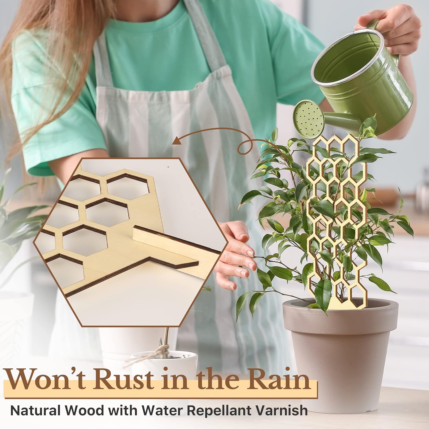 Wood Trellis for Climbing Plants Indoor & Outdoor - 2 Pack 18" Modern Honeycomb Small Plant Trellis - Stabilizing Plant Support for Indoor Plants - Small Trellis for Potted Plants to Encourage Growth