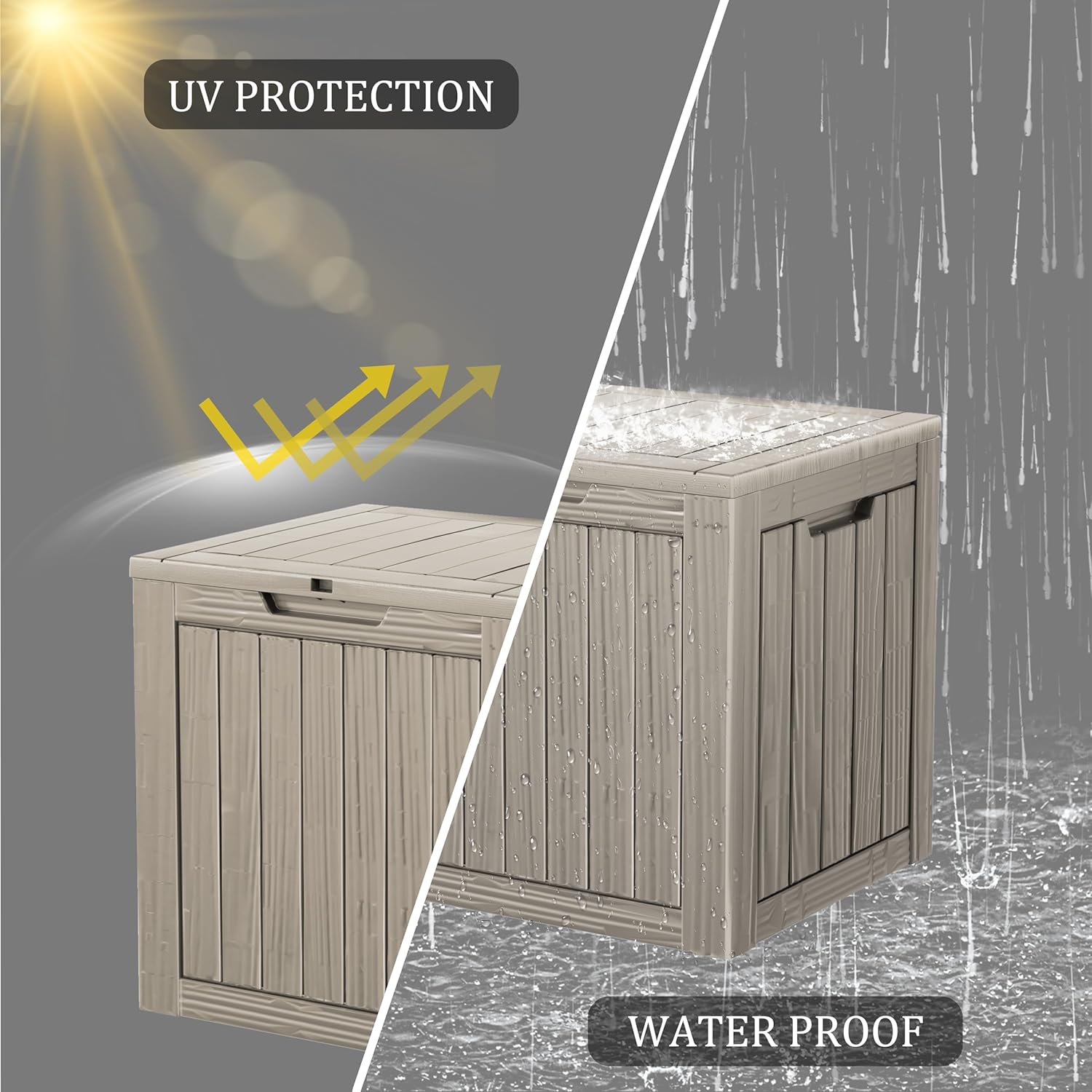 30 Gallon Waterproof Deck Boxes for Outdoor - Compact Resin Patio Storage Boxes, Pool Storage Bin with Lock for Cushions & Tools, UV-Resistant, Slate Grey