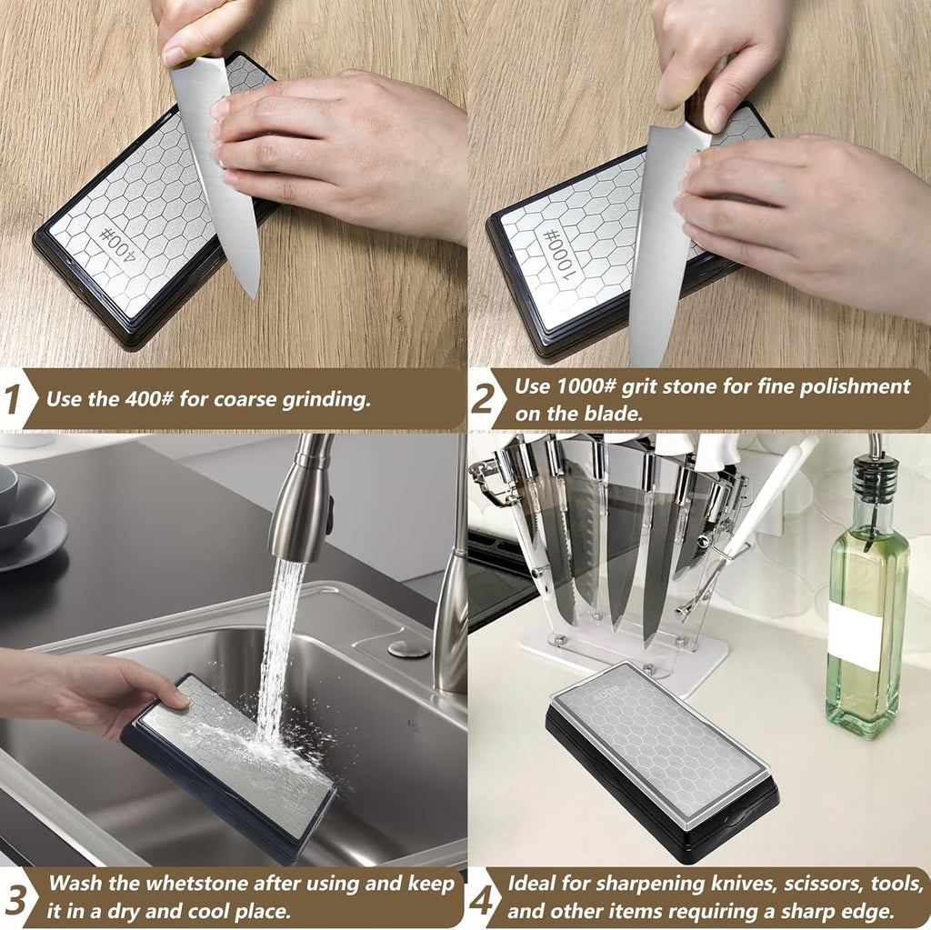 Double-Sided Diamond Sharpening Stone for Scissors Knives Outdoor Kitchen Sharpening Tools Coarse 400#/Extra Fine 1000#