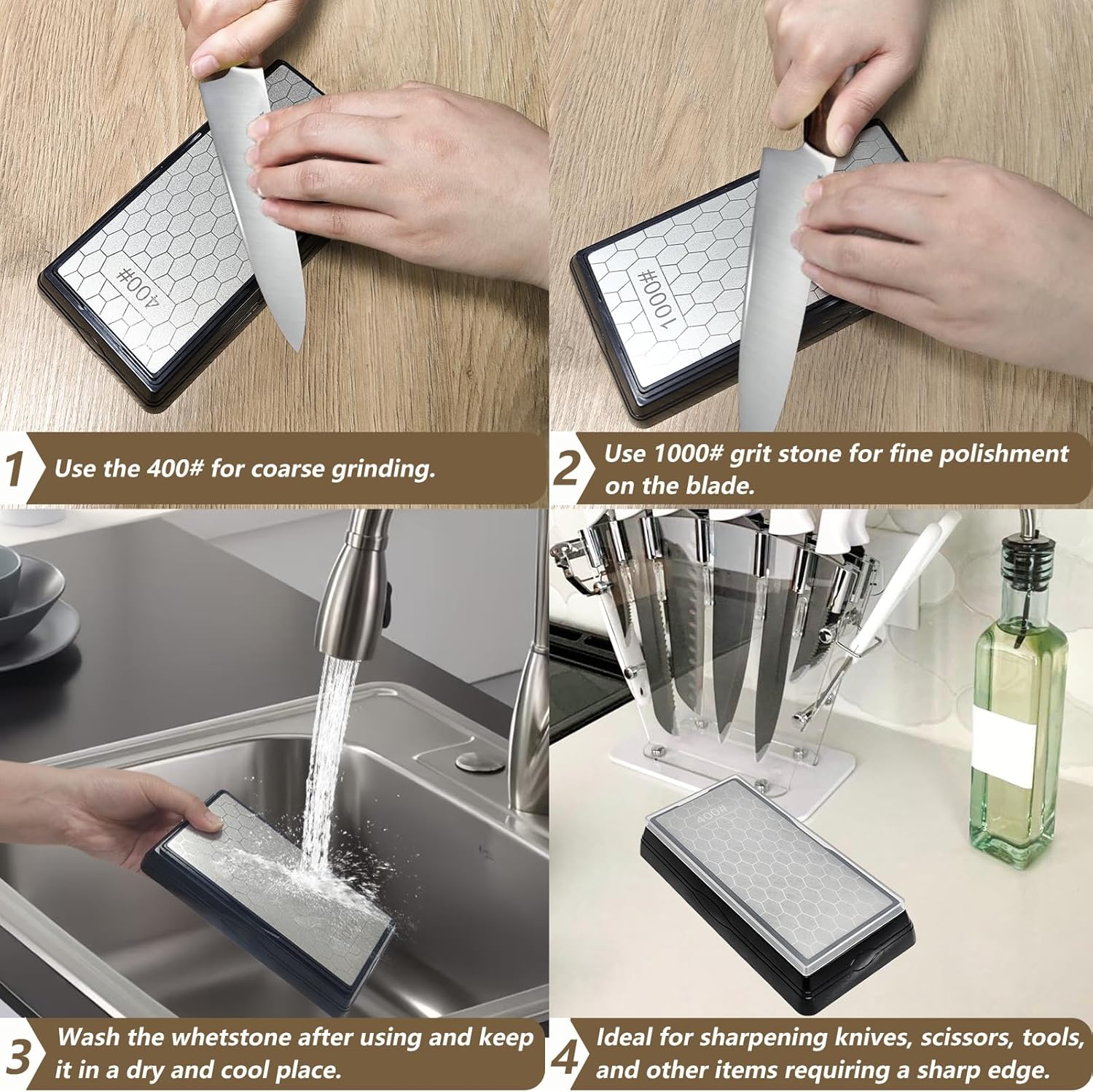 Double-Sided Diamond Sharpening Stone for Scissors Knives Outdoor Kitchen Sharpening Tools Coarse 400#/Extra Fine 1000#