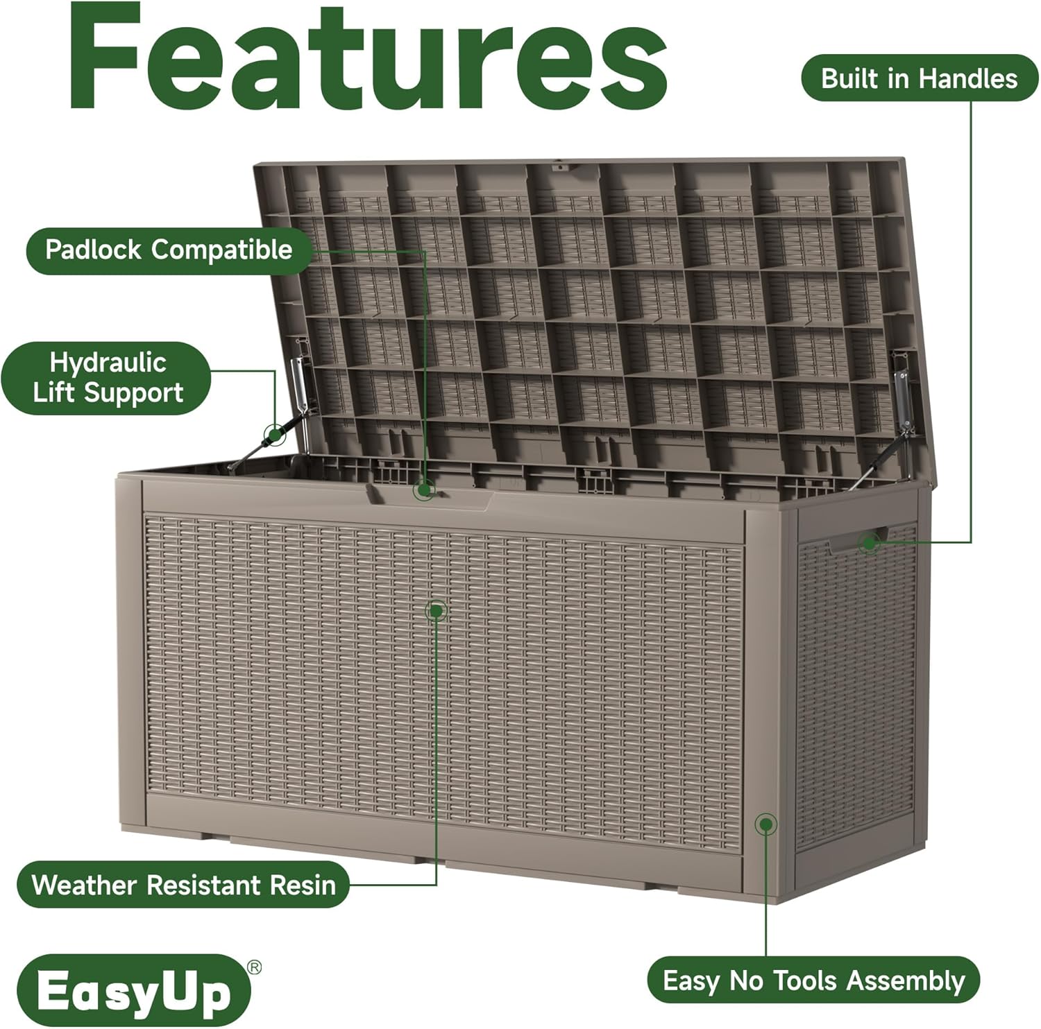 100 Gallon Outdoor Storage Box Waterproof, UV Resistant Resin Deck Box with Hydraulic Rod, Reinforced Stability for Patio, Garden, Rattan Gray