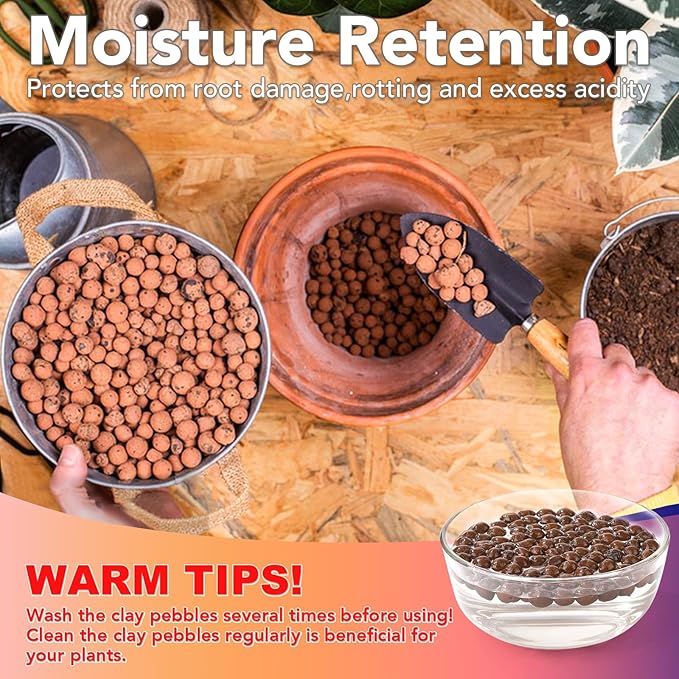 10 LBS Organic Clay Pebbles 4mm-16mm Leca for Plants 100% Natural Hydroton Clay Pebbles for Hydroponic Growing Gardening Orchids Drainage Decoration Aquaponics