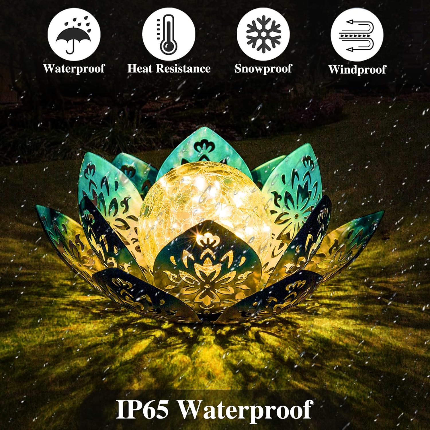 Huaxu Solar Lights Outdoor Decorative - Bright Blue Lotus Flower Table Lamp, Glass Globe 30 LED Waterproof Metal Decorations Gifts for Mom Women Garden Patio Pathway Yard Balcony Outside Decor