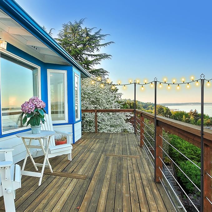 String Light Poles 2 Pack 9.8FT Light Pole for Outside Hanging - Backyard, Garden, Patio, Deck Lighting Stand for OutdoorParties, Wedding