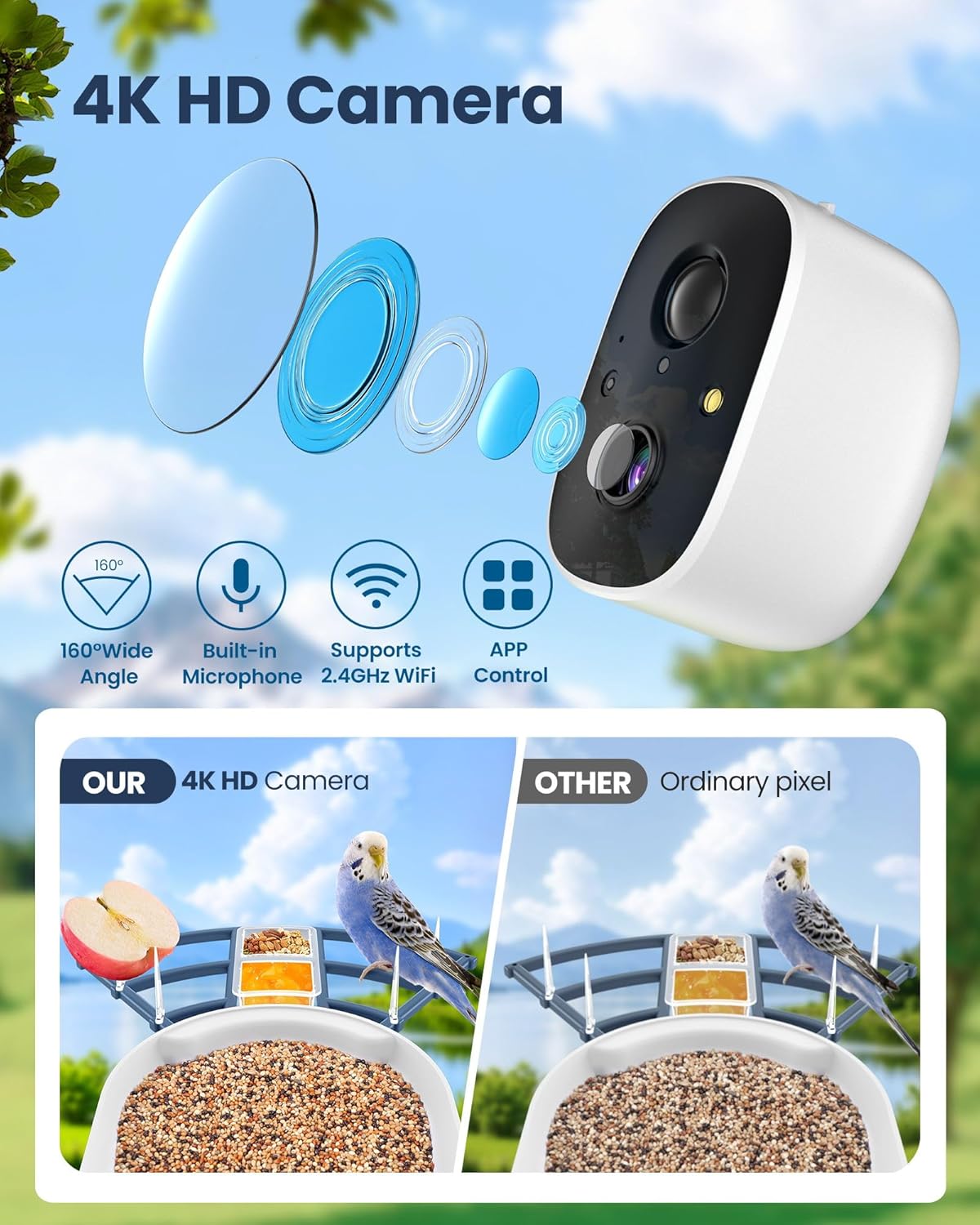 Bird Feeder with Camera, AI Identify Bird's Species Camera, Full HD Live Video Outdoor Adjustable Solar Smart Birds Feeder, Auto Capture Birds Videos & Notify, Ideal Present for Bird Lover
