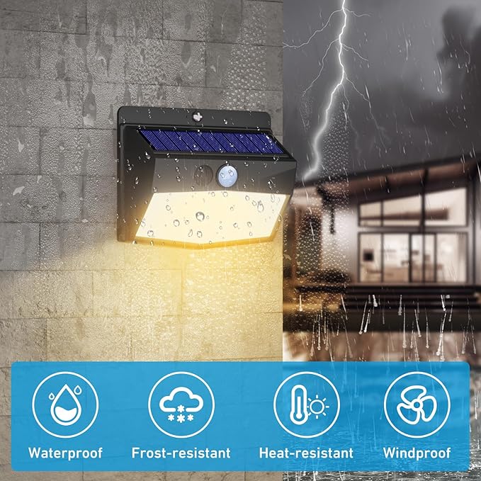 Solar Motion Sensor Lights Outdoor [ 12 Packs/138 LED ] Solar Fence Lights with 3 Lighting Modes, Solar Powered Security Lights Waterproof for Outside Yard Garden Backyard Deck Step Garage,Warm White