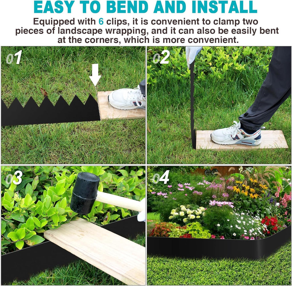 6 Inch Metal Landscape Edging, 6 Pack Heavy Duty Galvanized Steel Garden Edging,Steel Landscape Edging with 7 Clips for Lawn, Pathway, Yard
