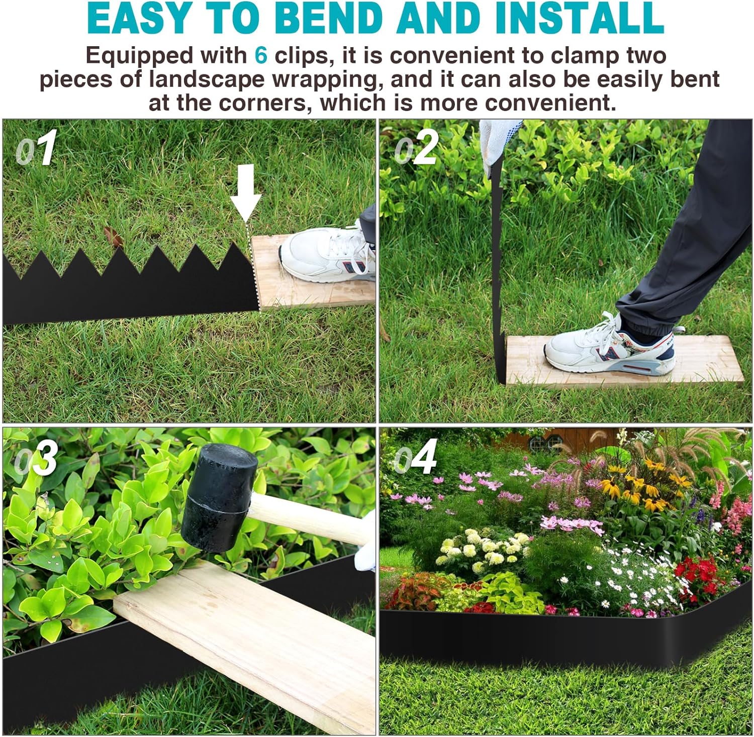 6 Inch Metal Landscape Edging, 6 Pack Heavy Duty Galvanized Steel Garden Edging,Steel Landscape Edging with 7 Clips for Lawn, Pathway, Yard