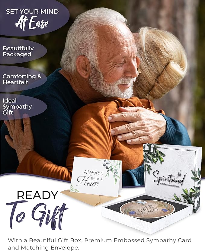 10-Inch Garden Memorial Stone with Included Plaque Stand & Sympathy Card, Memorial Plaques for Outdoors with Peace Dove Amongst Olive Branches, Memorial Stepping Stone for Loss of Loved One