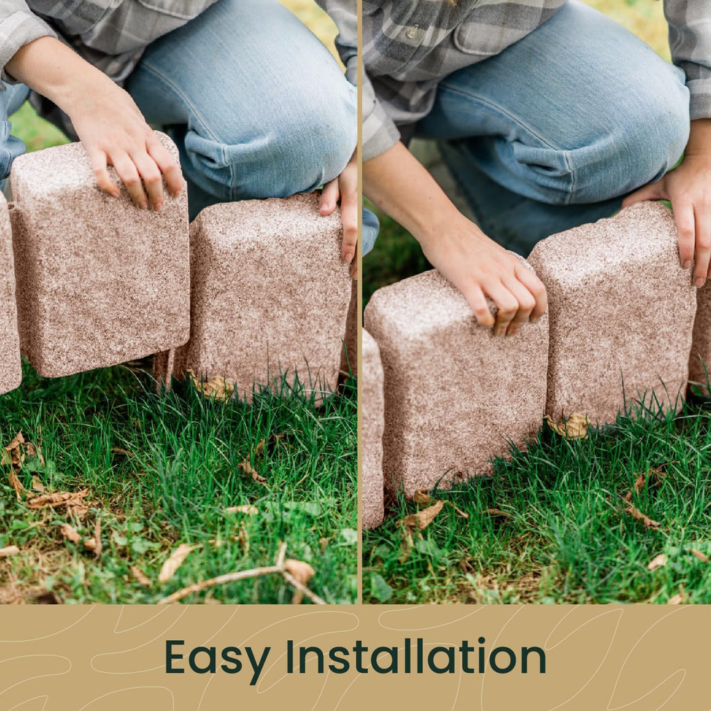 Beuta Landscape Edging | Garden Edging Border | Faux Stone Block XL for Lawn Edging, Flower Beds & Yard Edging – 10 Pack | Each Section Has 6 Blocks 48" L x 4" W x 9.5" H | 30 Spikes | Sandstone