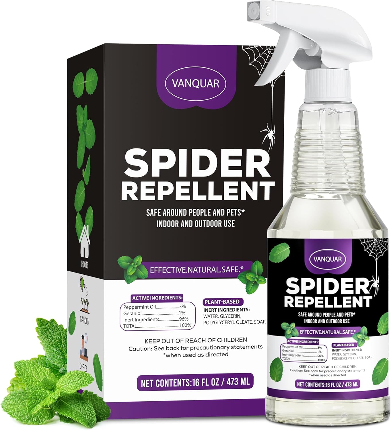 16 oz Peppermint Oil Spider Repellent Spray - Natural Insect Deterrent for Home & Garden
