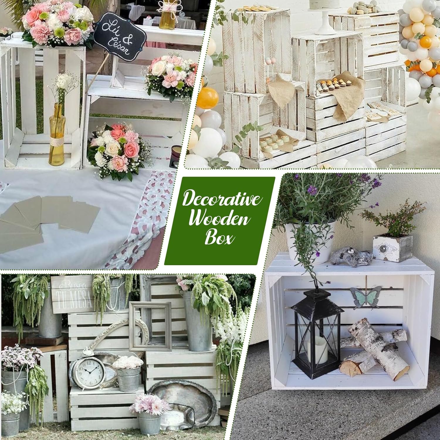 Soaoo 5 Pcs Decorative Nesting Wooden Crates for Storage Display 5 Size Large Small Rustic Wood Decorative Storage Crates with Handle Farmhouse Crate Box Container Made from Pine(Vintage White)