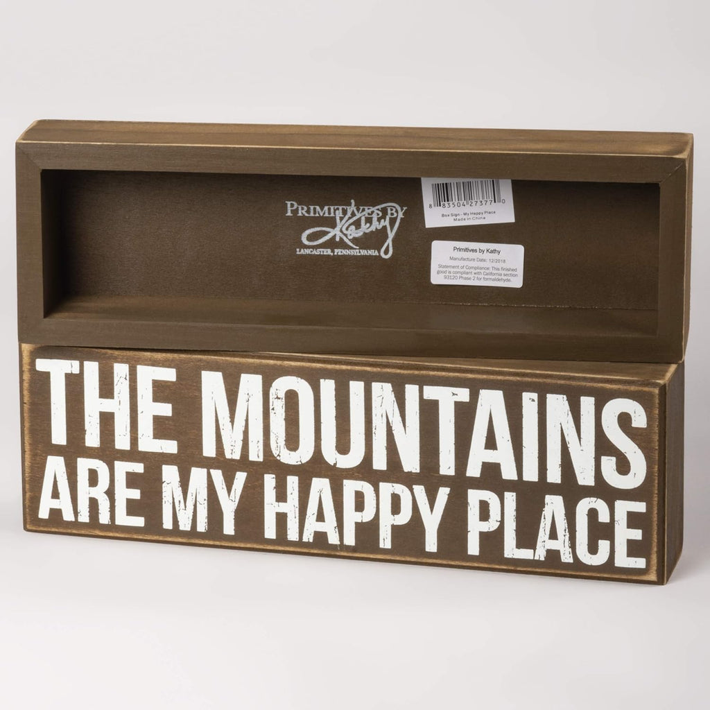 Primitives by Kathy 27377 Rustic Brown Box Sign, 11 x 3.5, The Mountains Are My Happy Place