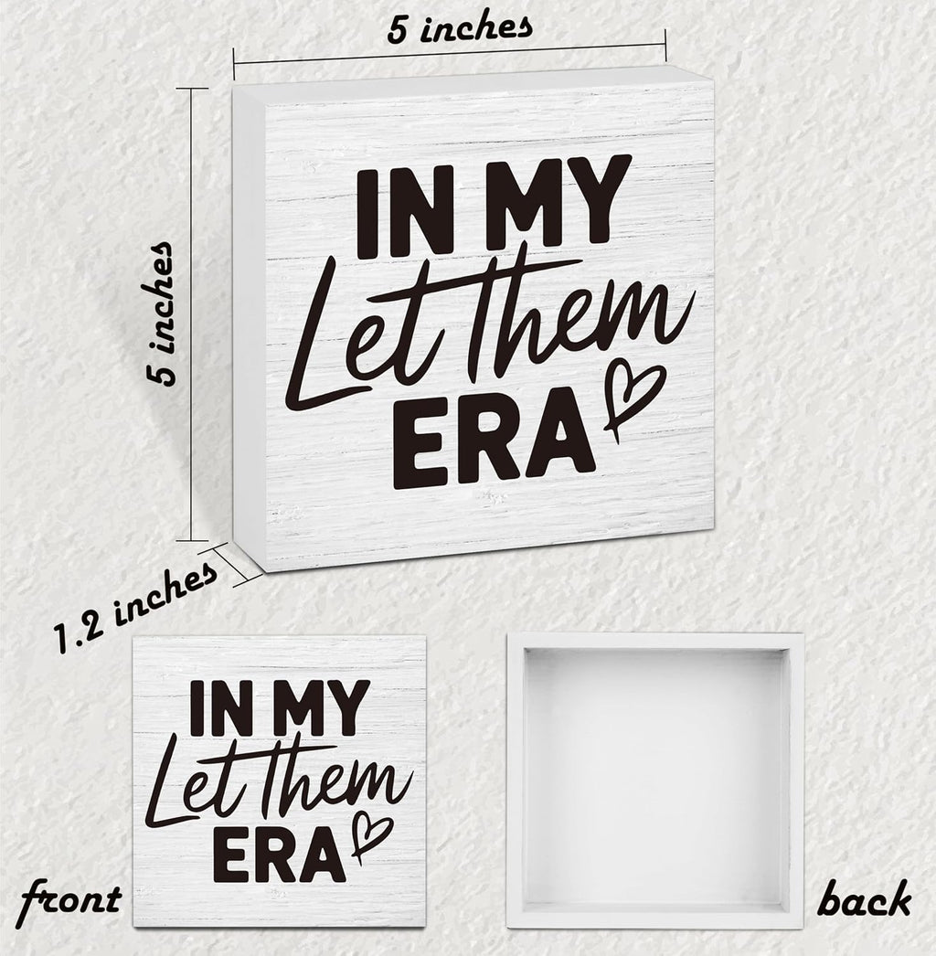 Let Them Wooden Sign, Desk Decorations For Women Office, 5x5 Inch Farmhouse Funny Office Decor Wood Box Sign, Desk Shelf Cubicle Accessories, Appreciation Gifts for Coworkers Boss, 08