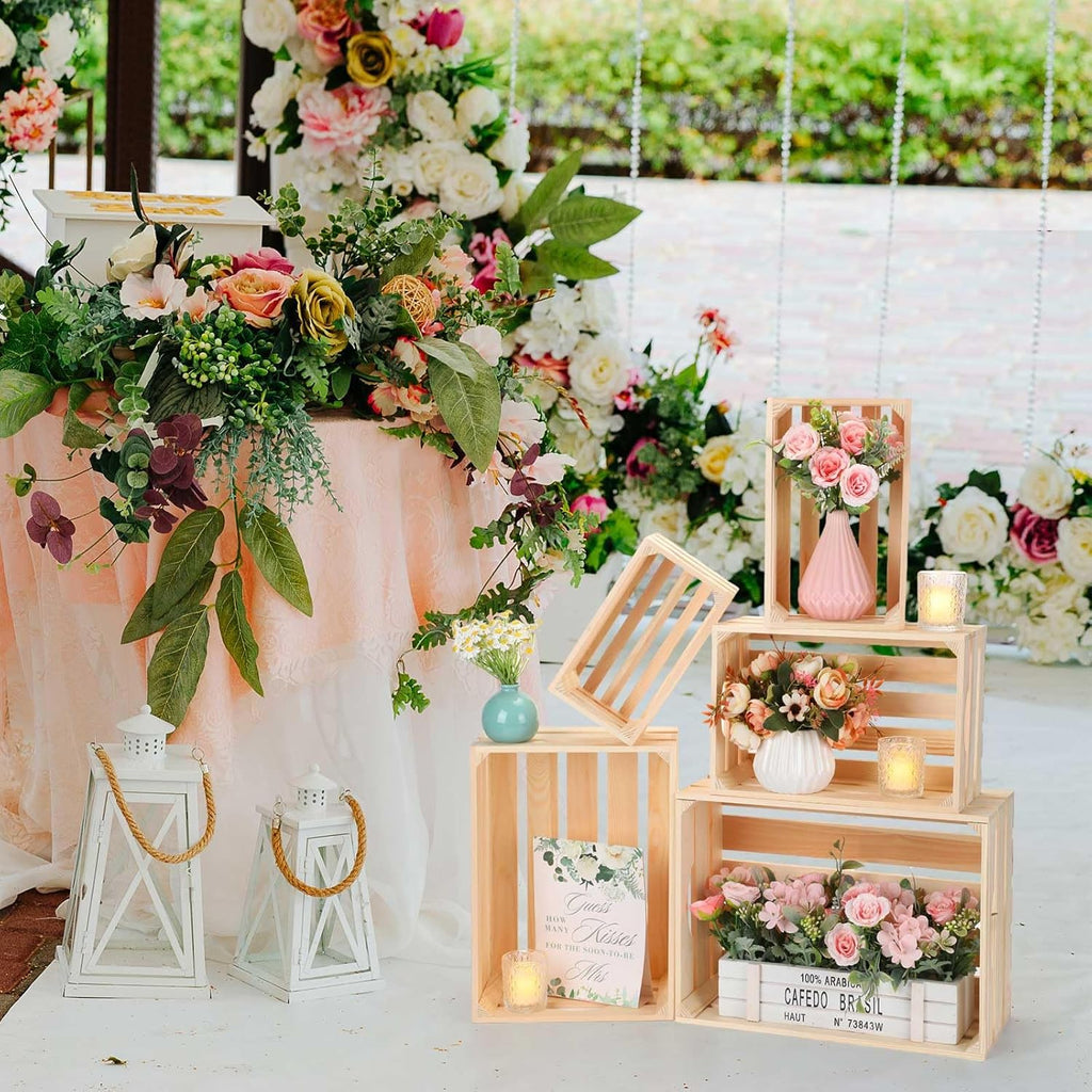 Soaoo 5 Pcs Decorative Nesting Wooden Crates for Storage Display 5 Size Large Small Rustic Wood Decorative Storage Crates with Handle Farmhouse Crate Box Container Made from Pine(Natural Color)