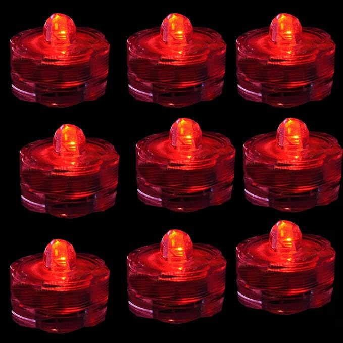 Super Bright LED Floral Tea Light Submersible Lights for Party Wedding (Red, 60 Pack)