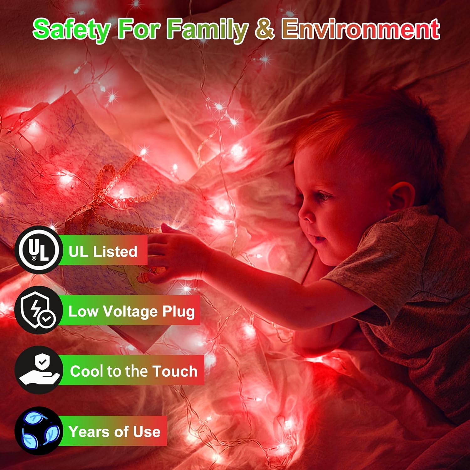 1500 LED Christmas Lights - Outdoor Use, 492ft Fairy Lights with 8 Modes, IP44 Waterproof for Xmas Patio, Yard, Fence, Deck, Balcony, Garden Decor in Red