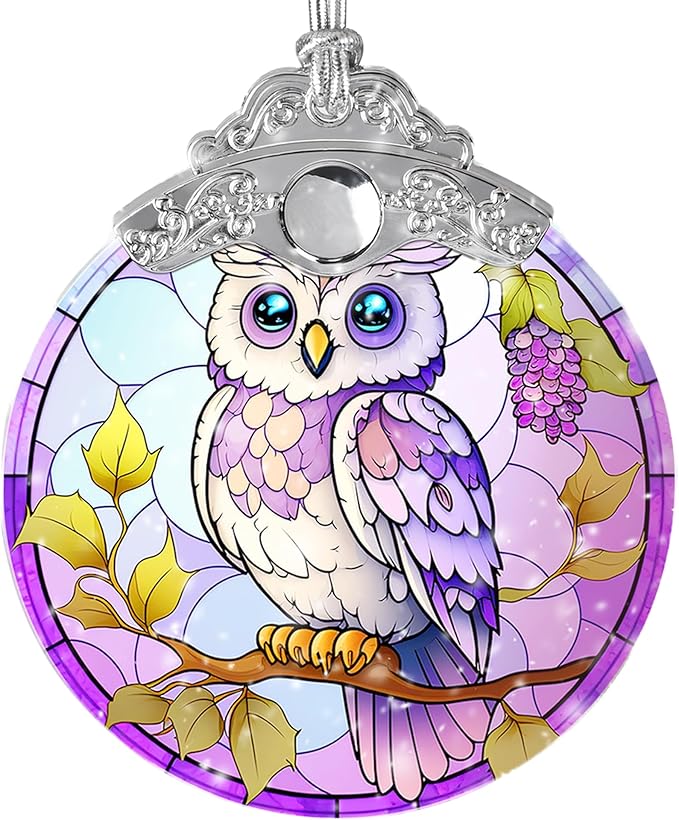 Stained Glass Suncatcher, Jocidea Owl Ornament, Christmas Ornaments, Holidays Ornaments, Christmas Tree Decor, Owl Decor for Home, Owl Gifts