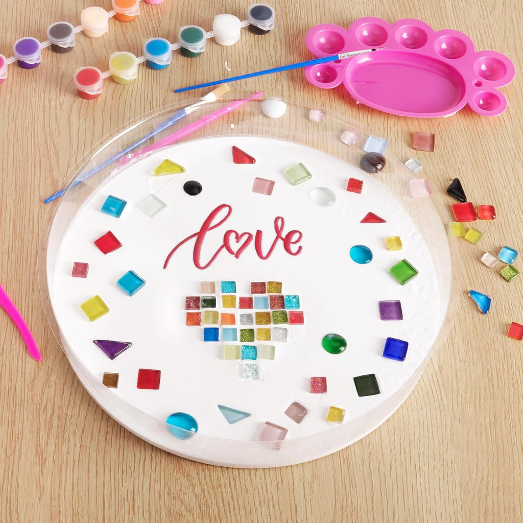 Concrete Stepping Stone Molds,Cement Molds Perfect for Creating Stepping Stones & Garden Markers, Include 300g Mosaic Tiles,Carving Tools and 12 Colors of Acrylic Paint, 10" diam (20pcs)