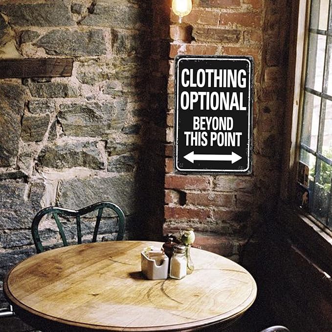 Clothing Optional Beyond This Point Sign Vintage Metal Tin Signs Man Cave Decor Bar Signs Wall Decor For Room Gifts For Men Black Sign 12 X 8 Inch