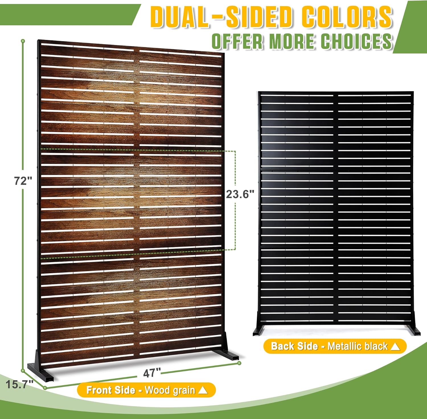 FENCY Metal Outdoor Privacy Screen 72" H×47" W Vintage Wood Color Patio Privacy Screen, Freestanding Decorative for Deck Balcony Patio