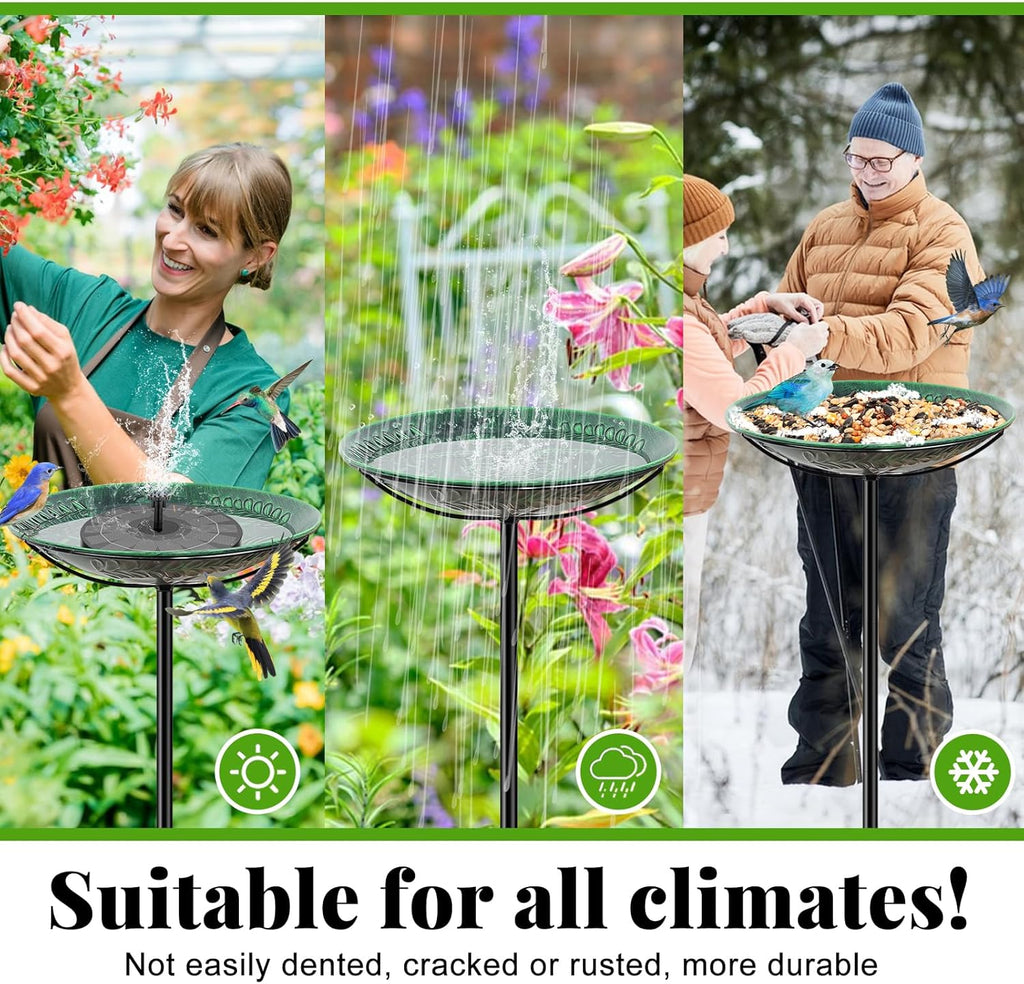 Metal Bird Bath for Outside, Detachable Birdbath & Birdfeeder with Base Stake, Vintage Bird Baths Feeder Bowl for Outdoors Garden Yard Lawn Decor (Vintage Green)