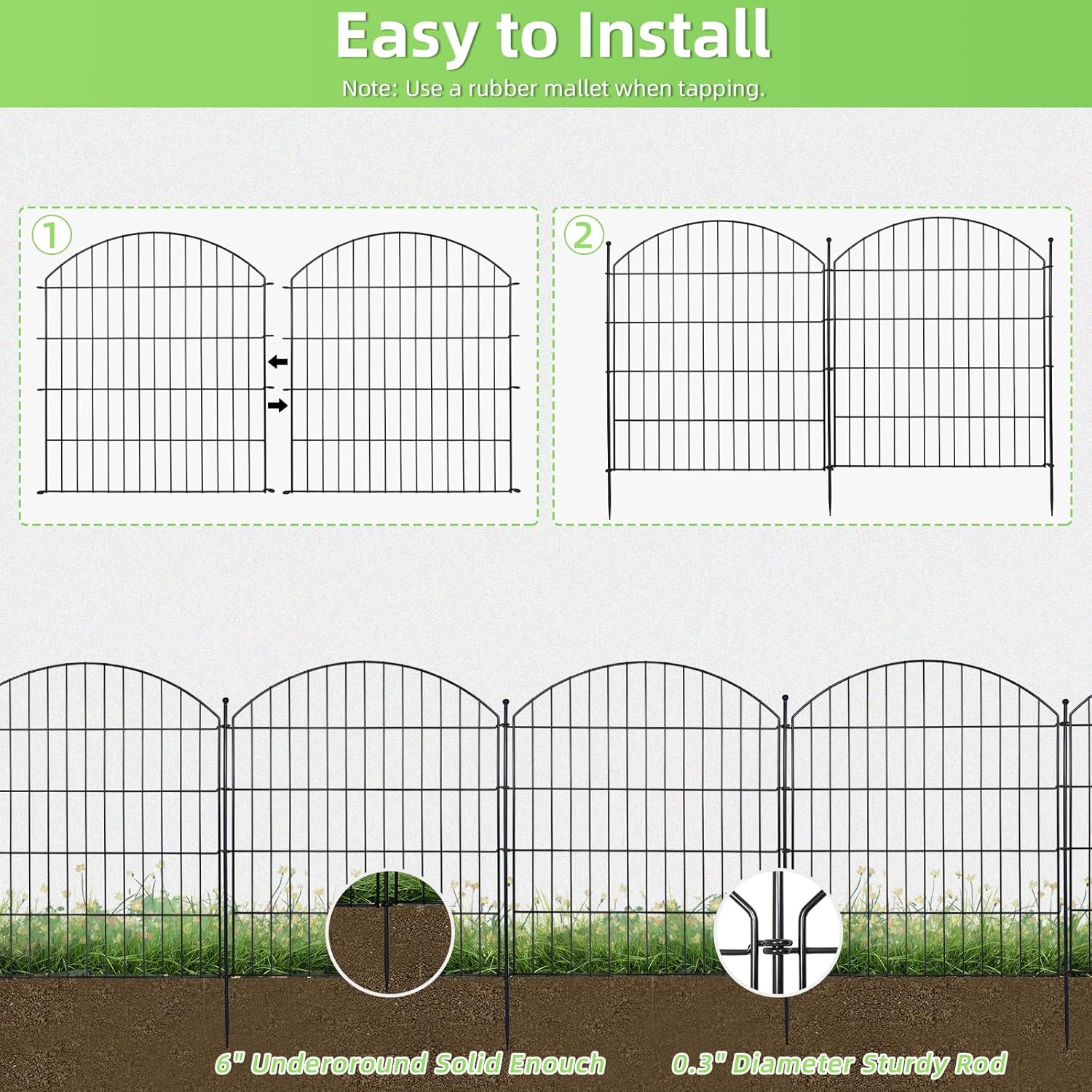 Decorative Garden Fence 32in (H) x12ft (L), 5 Pack No Dig Fence Animal Barrier for Dog with Lock, Arched Flower Bed Edging, Wire Border Panel Fencing for Yard Patio Outdoor Decor