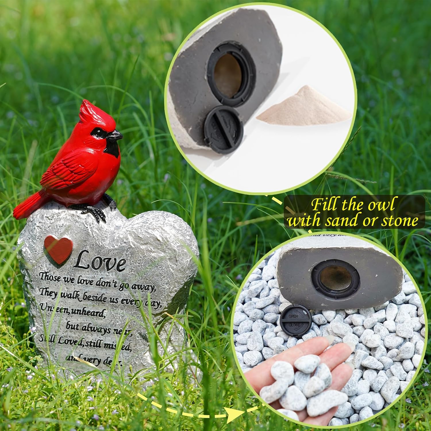 Cardinal Decor Garden Decor,Red Cardinal Memorial Stones for Loved Ones, Cardinal Bird Figurine,Garden Sculptures & Statues, Outdoor Decor for Balcony, Yard, Lawn, Pathway, Walkway