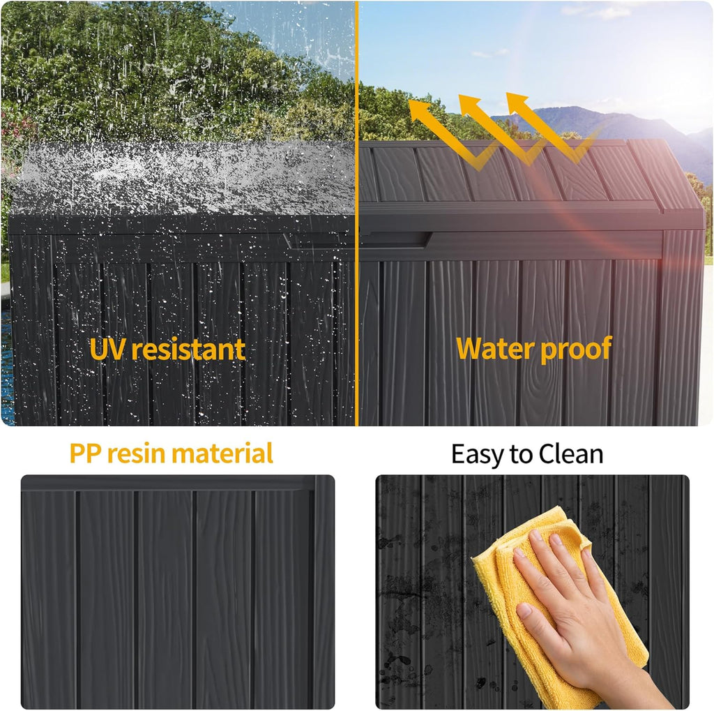 80 Gallon Deck Box, Resin Outdoor Indoor Waterproof Storage Box, Lockable Storage Box With Handle for Patio Furniture - Garden Tools - Swimming Pool Tools UV-Resistant, Black