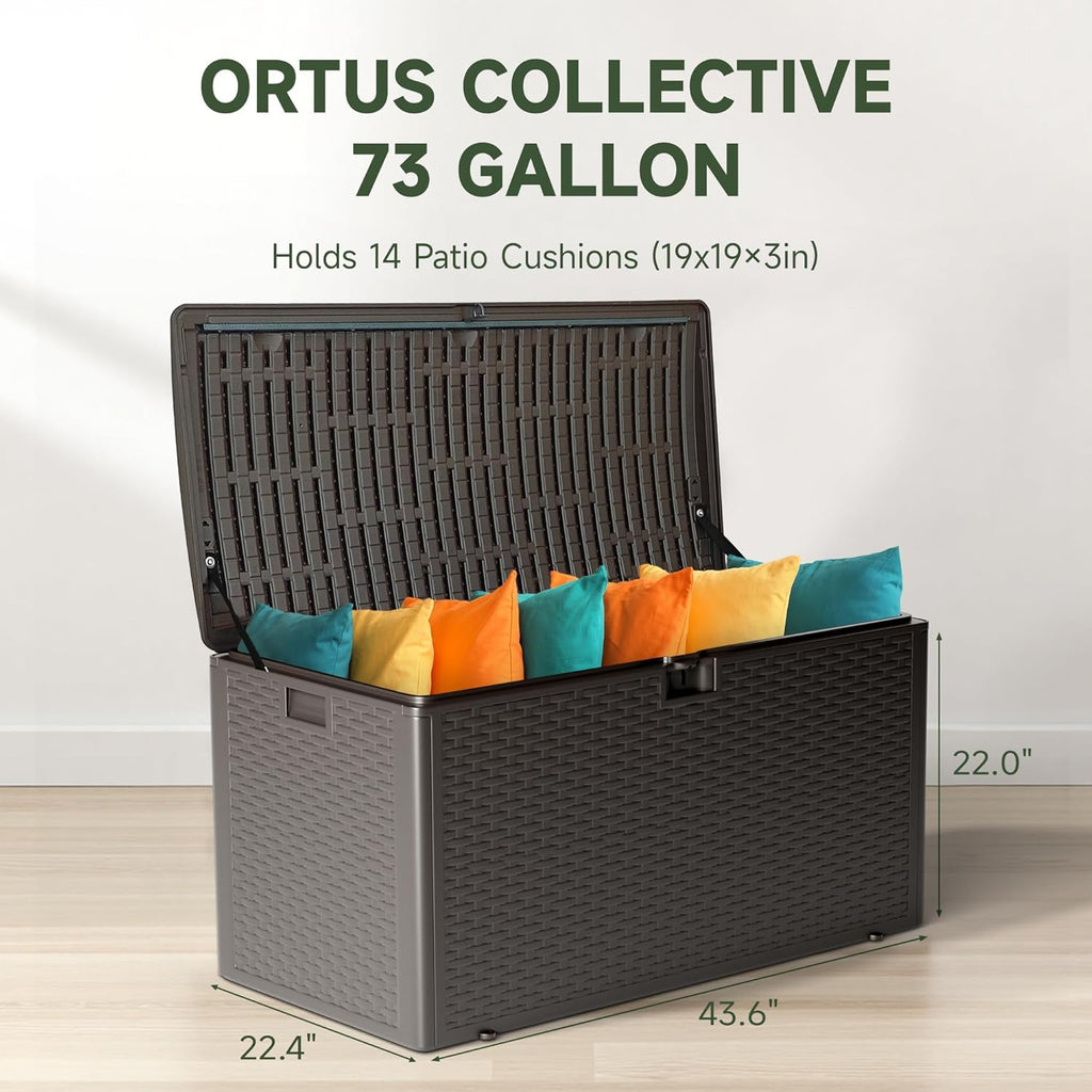 73-Gallon Resin Deck Box, Secure All-Weather Waterproof and UV-Resistant Storage for Patio, Garden, and Pool Equipment (Brown)