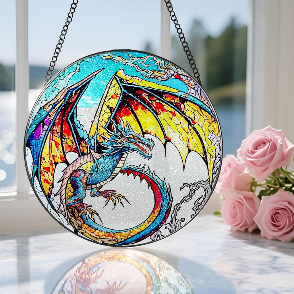 Stained Glass Window Hanging, Stained Glass Suncatcher, Dragon Sun Catcher, Window Decor, Dragon Lover Gift, Gifts for Fathers Day, Christmas or Birthday Gift, Gifts for Him Dad Grandfather Son