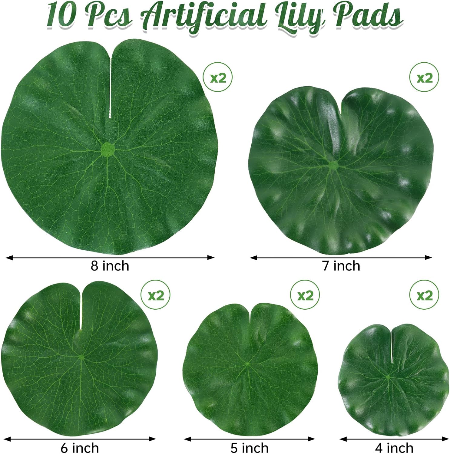 10 Pcs Artificial Lily Pads for Pond Pool, 5 Sizes Realistic Floating Foam Lotus Leaves, Large Plastic Water Lily Pads Leaves for Pond Pool Fountain Garden Decoration