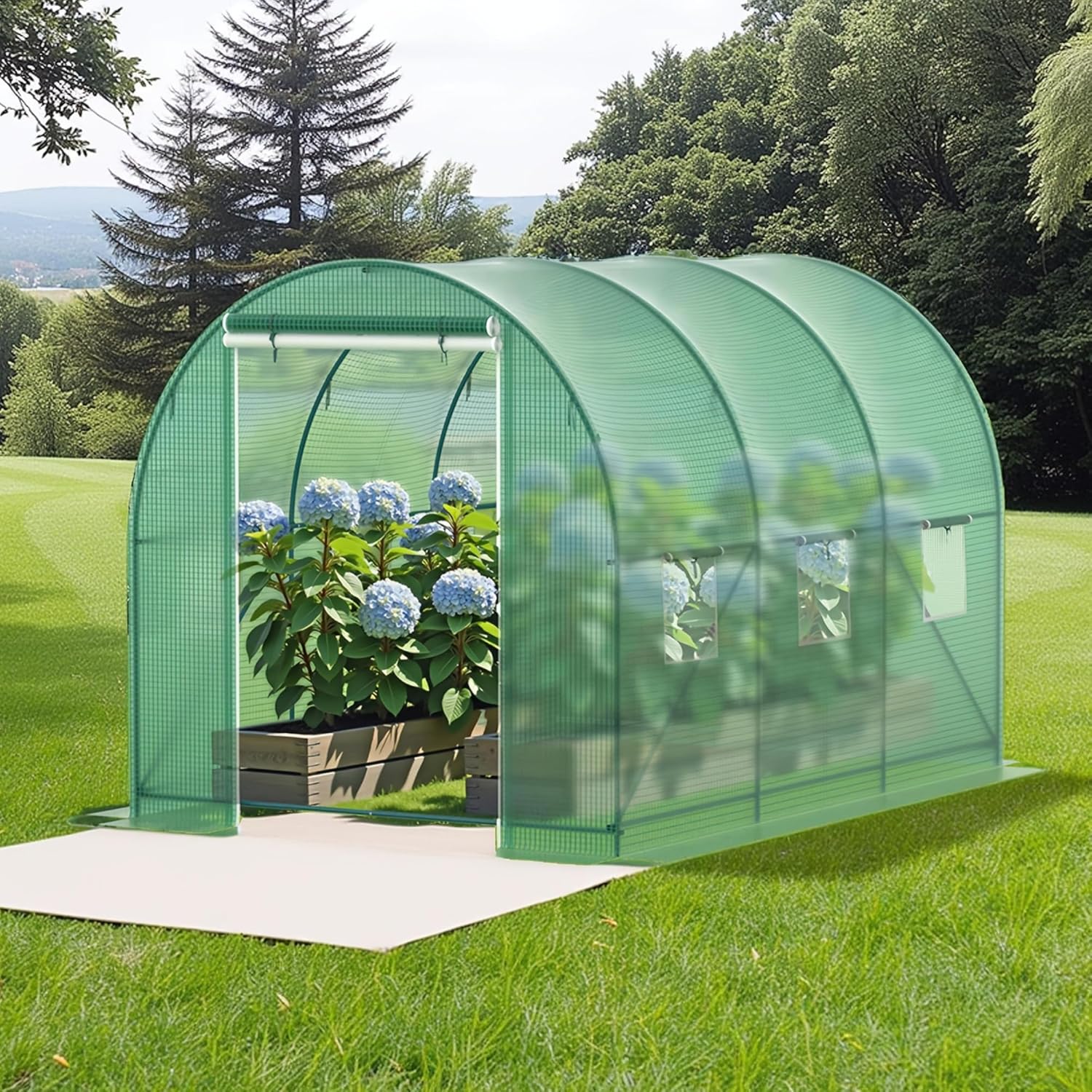 10x7x7 FT Walk-in Greenhouse for Outdoors for Winter Plant Protection,6-Ventilated Screen Window Portable Greenhouse W/ 2-Zipper Door,PE Cover & Heavy Duty Frame