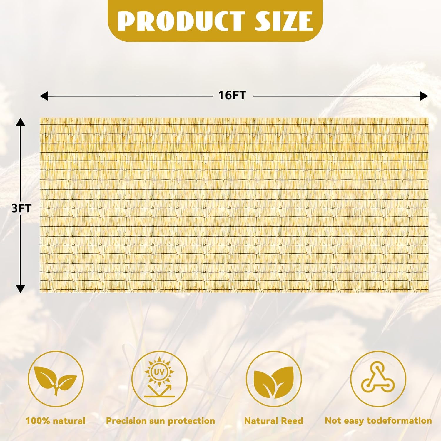 Bamboo Reed Fencing, Natural Bamboo Fence Rolls 3 Feet High, Decorative Reed Curtains Privacy Screen Outdoor for Patio Balcony Garden Backyard, 3 x 16 FT