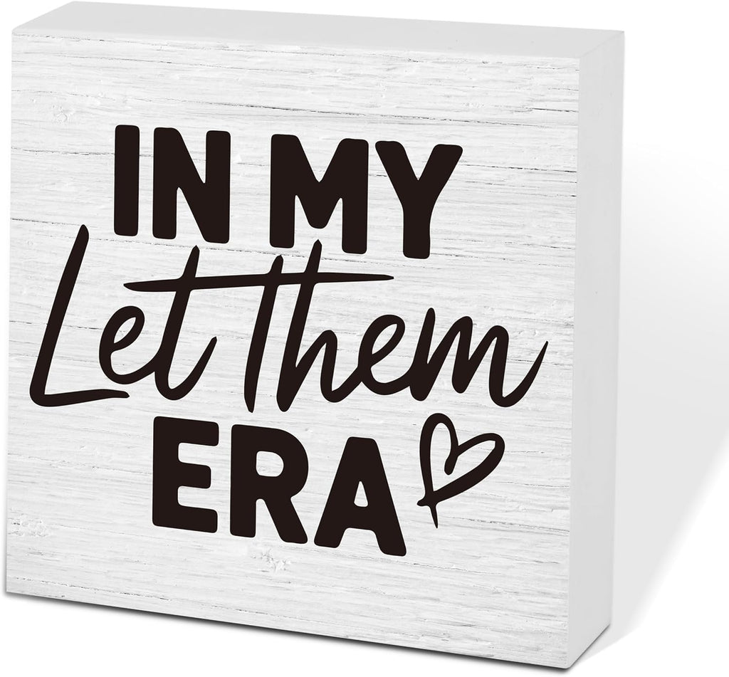 Let Them Wooden Sign, Desk Decorations For Women Office, 5x5 Inch Farmhouse Funny Office Decor Wood Box Sign, Desk Shelf Cubicle Accessories, Appreciation Gifts for Coworkers Boss, 08