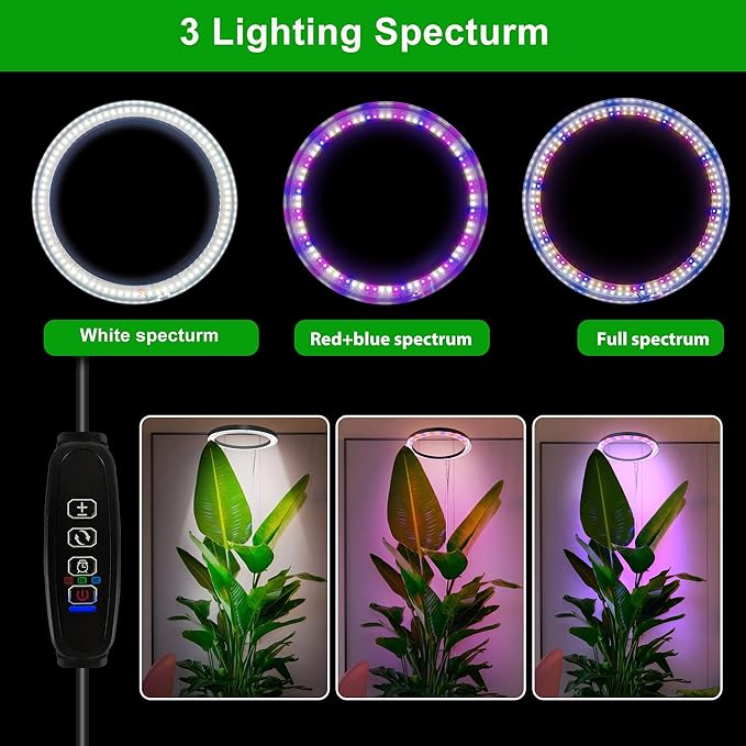 10" Grow Lights for Indoor Plants Full Spectrum, Indoor Plant Light for Indoor Growing with 160LEDs,Height Adjustable Led Grow Light for Large Plant, Auto On/Off Timer 3/9/12H, 9 Dimmable Brightness