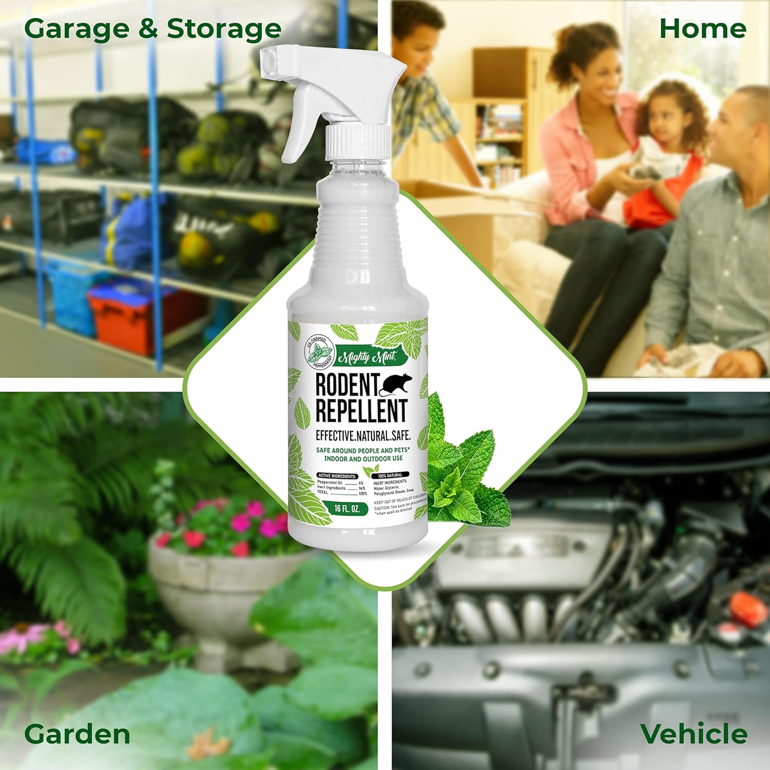 Mighty Mint Peppermint Oil Rodent Repellent Spray – Natural Indoor & Outdoor Control for Mice and Rats – Plant-Based, Extra-Strong Formula - 16 oz (Pack of 2)