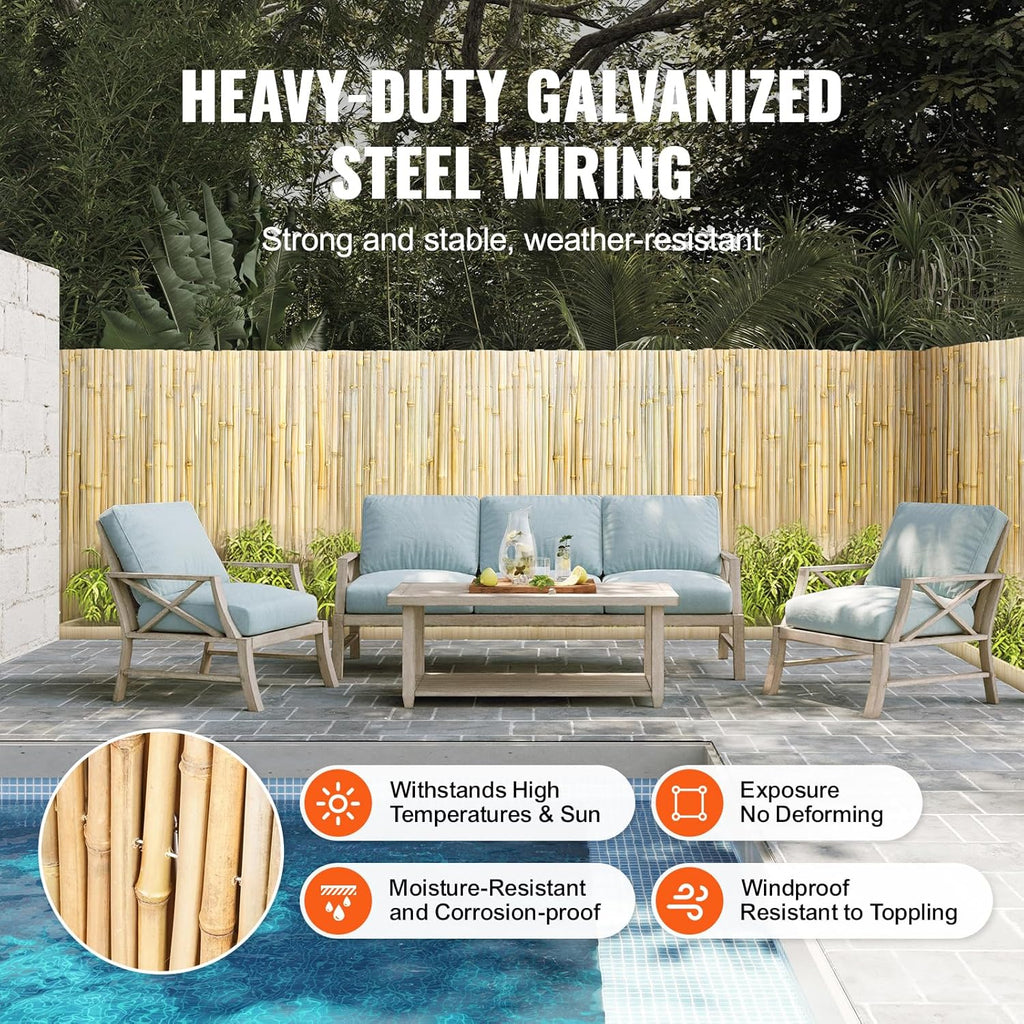 VEVOR Natural Rolled Bamboo Fence, Eco-Friendly Privacy Screen 4 ft H x 8 ft L x 0.75 in D, Decorative Bamboo Fence for Garden, Backyard, Balcony, Patio, Pool Side